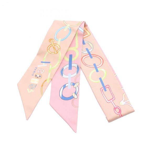 Hermes Hermès Twilly Do Re Boucles Silk Scarf for Women, Beige, Multicolor - Picture 1 of 3